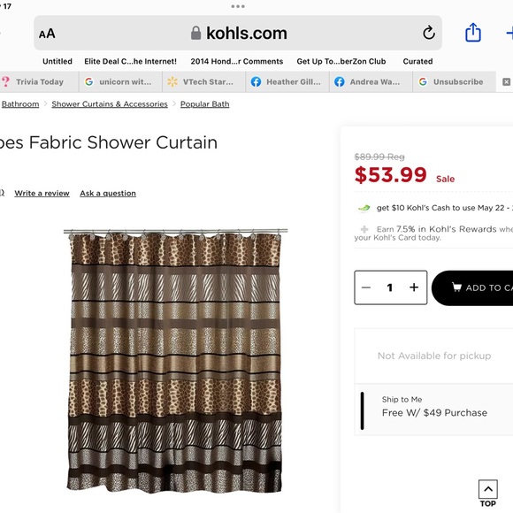 Safari Shower Curtain with Matching Shower Curtain Hooks from Kohl’s - Picture 1 of 6
